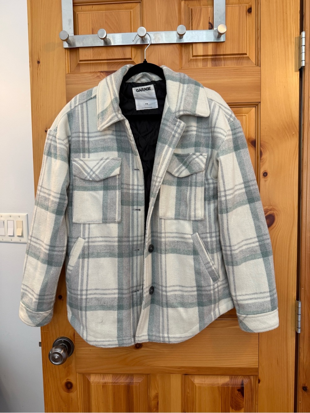 Garage Cream and Sage Quilted Plaid Jacket
